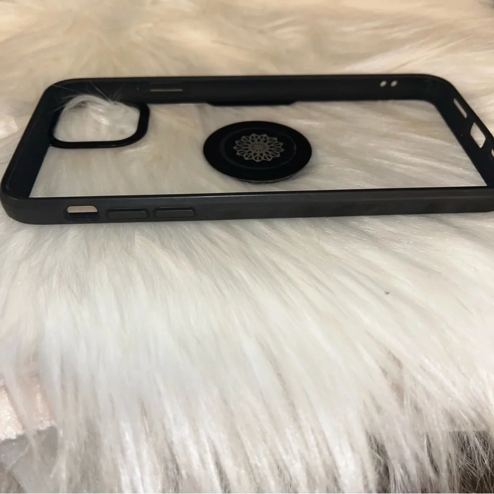 iPhone 11 Pro Max black and clear cell phone cover with stand